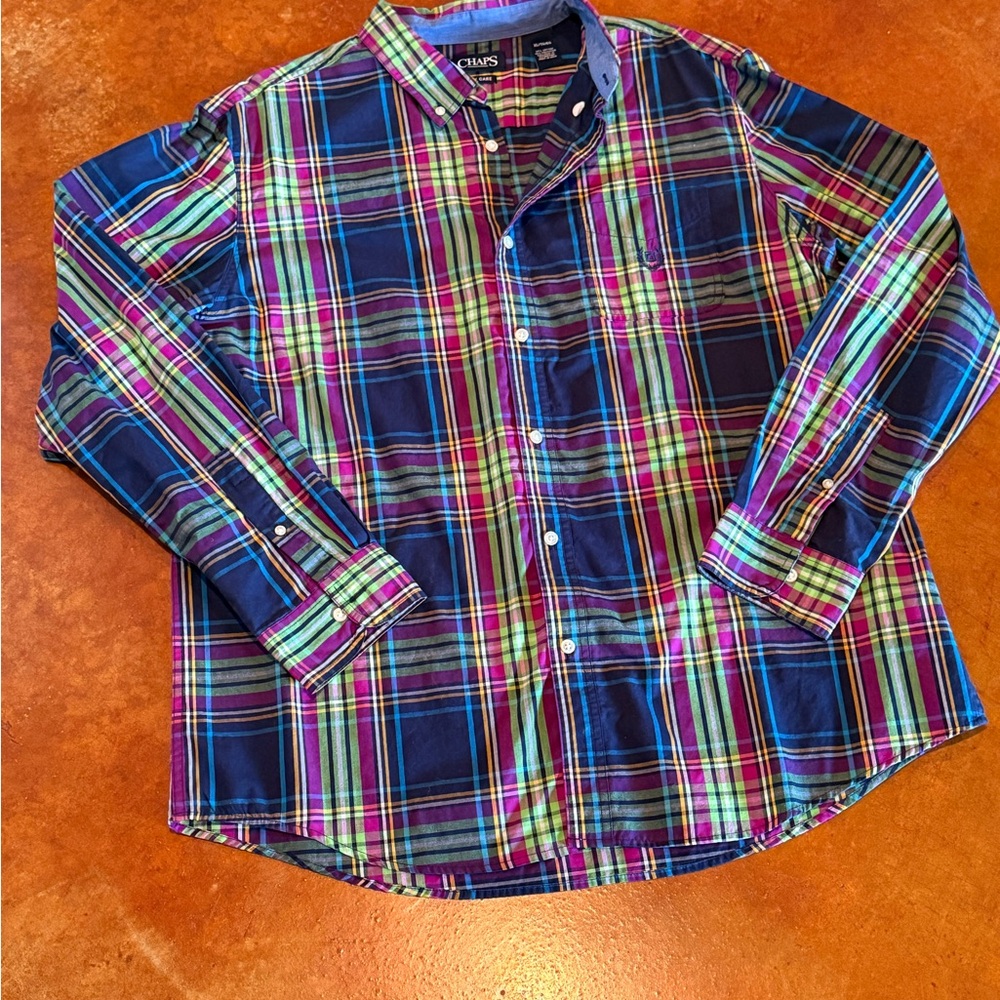 Chaps Blue and Green Casual Button Down Shirt